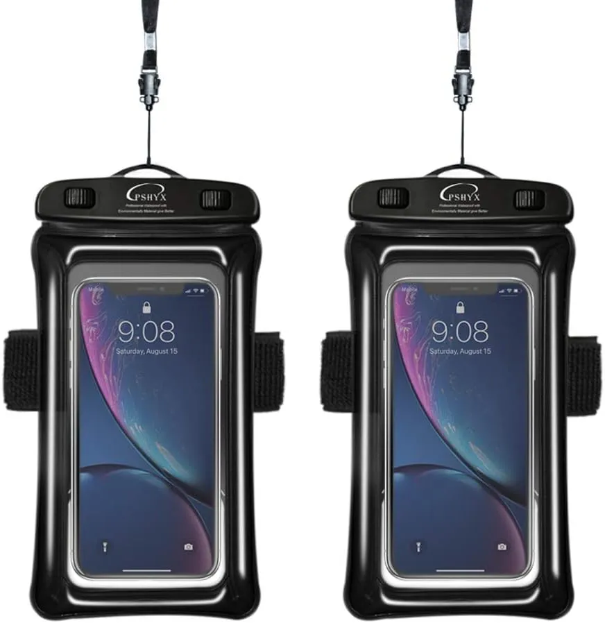 100 Feet Waterproof Phone Pouch Floating,Universal Waterproof Phone Case,Waterproof Phone Bag with Arm Band for iPhone 13 12 11 Pro Max XR X 6 7 8 Plus Other Phones up to 7 Inch (2pack) (Black)