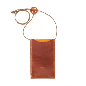 100% Handmade Genuine Leather Crossbody Phone Bag for Women, Personalized Shoulder Bag for Phone and Credit Cards, Camel
