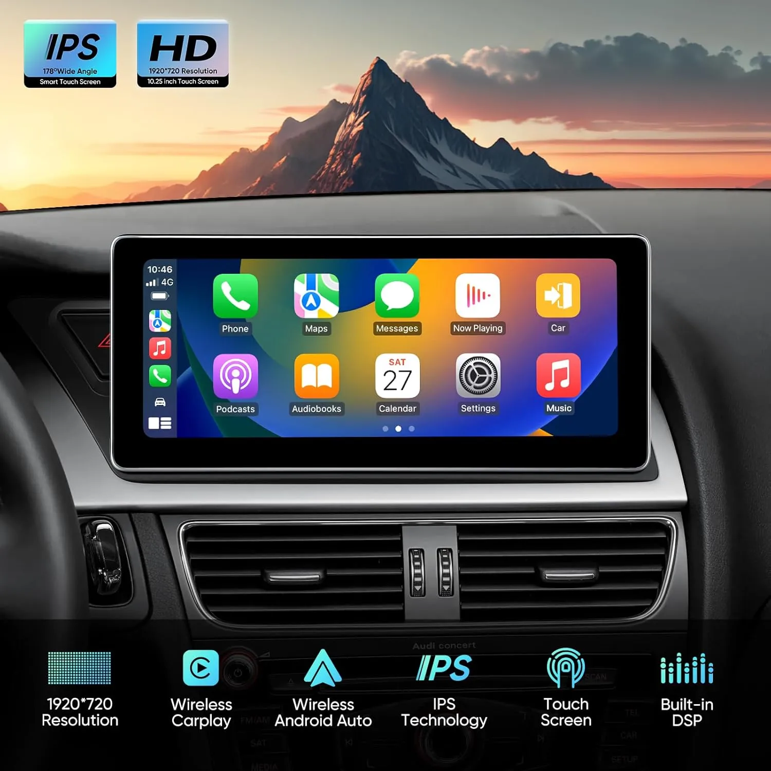 10.25-inch Car Stereo for Audi A4 A5 S4 S5 2009-2016 with Concert/Symphony System, Wireless CarPlay Android Auto BT GPS Touch Screen Upgrade Radio Replacement (10.25" Concert/Symphony)