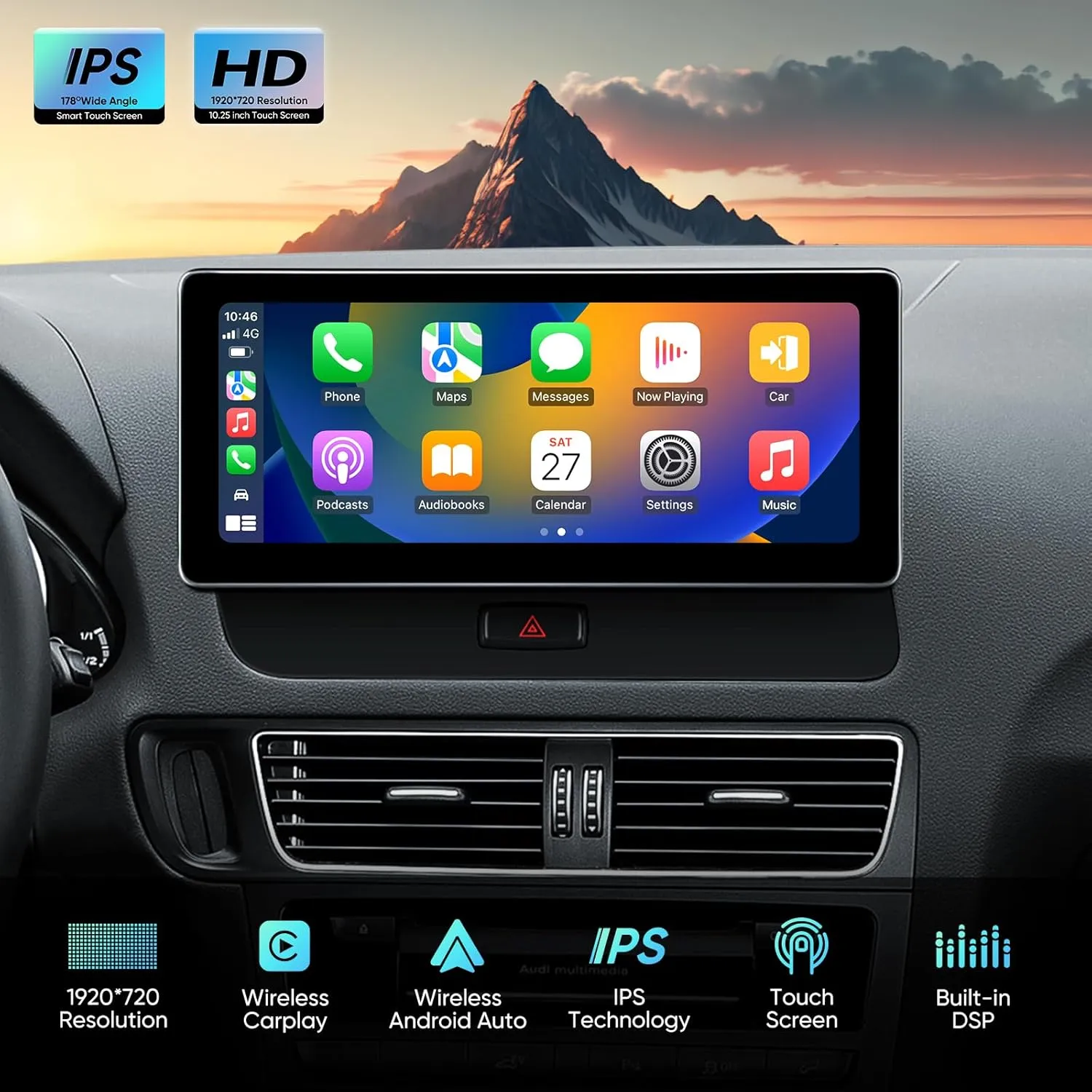 10.25-inch Car Stereo Touchscreen for Audi Q5 2009-2017 with Audi Multimedia System, Android Auto Wireless CarPlay Bluetooth Upgrade Factory Radio Replacement (10.25" Multimedia)