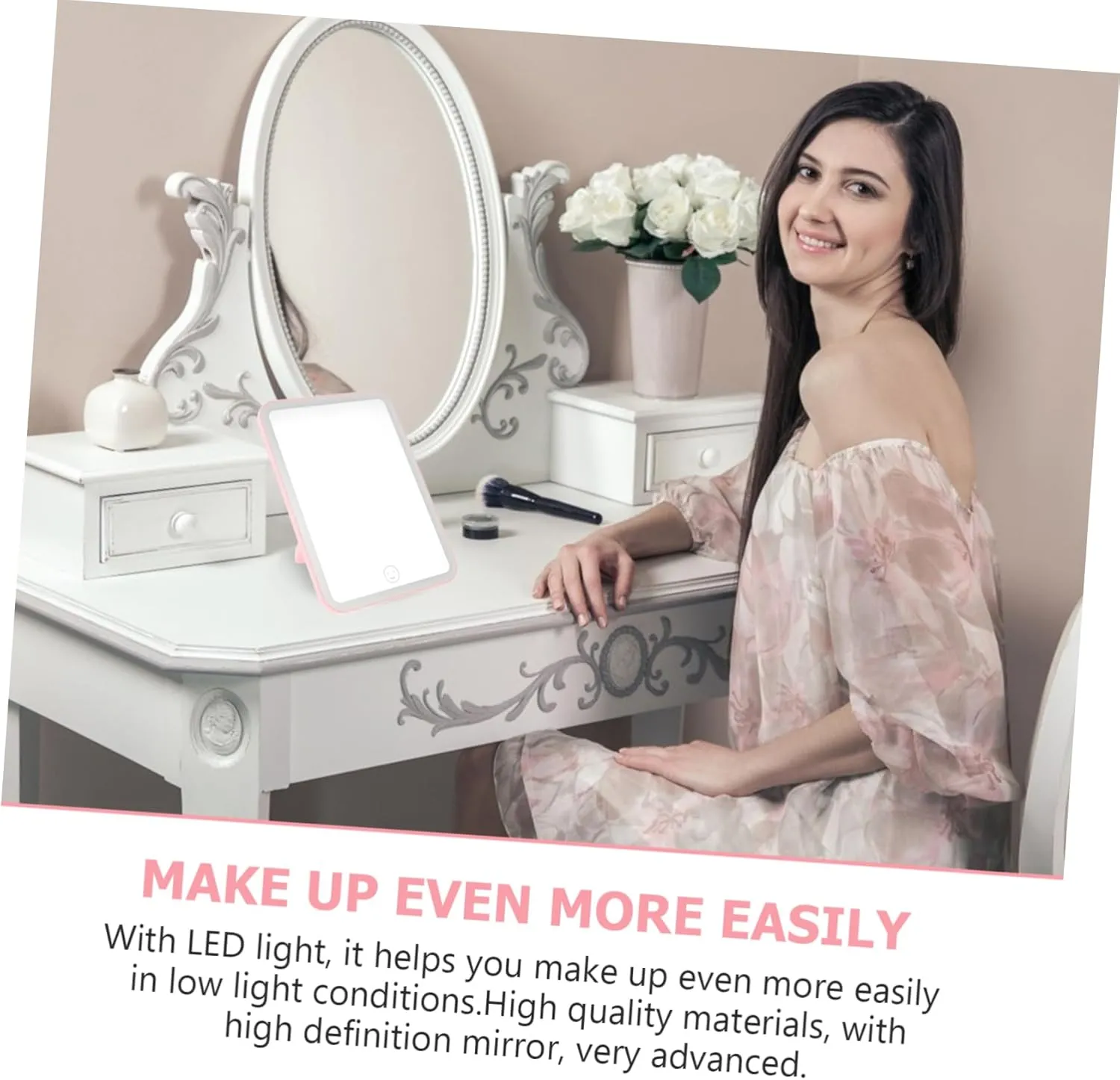 1pc Foldable Led Makeup Mirror Back Hook Stand Desktop Vanity Mirror for -ups Elegant Design for Bedroom and Cloakroom Use