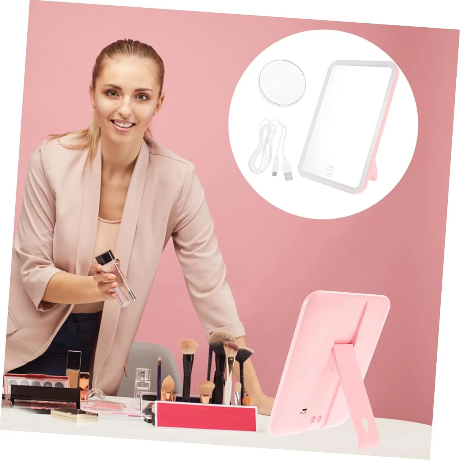 1pc Foldable Led Makeup Mirror Back Hook Stand Desktop Vanity Mirror for -ups Elegant Design for Bedroom and Cloakroom Use