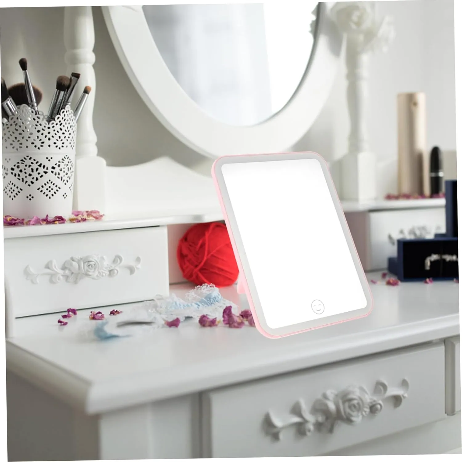 1pc Foldable Led Makeup Mirror Back Hook Stand Desktop Vanity Mirror for -ups Elegant Design for Bedroom and Cloakroom Use