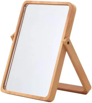1PC Makeup Mirror Vanity Mirror Rectangular Makeup Mirror Dressing Up Mirror Wooden Frame Mirror Desktop Mirror for Girls Women