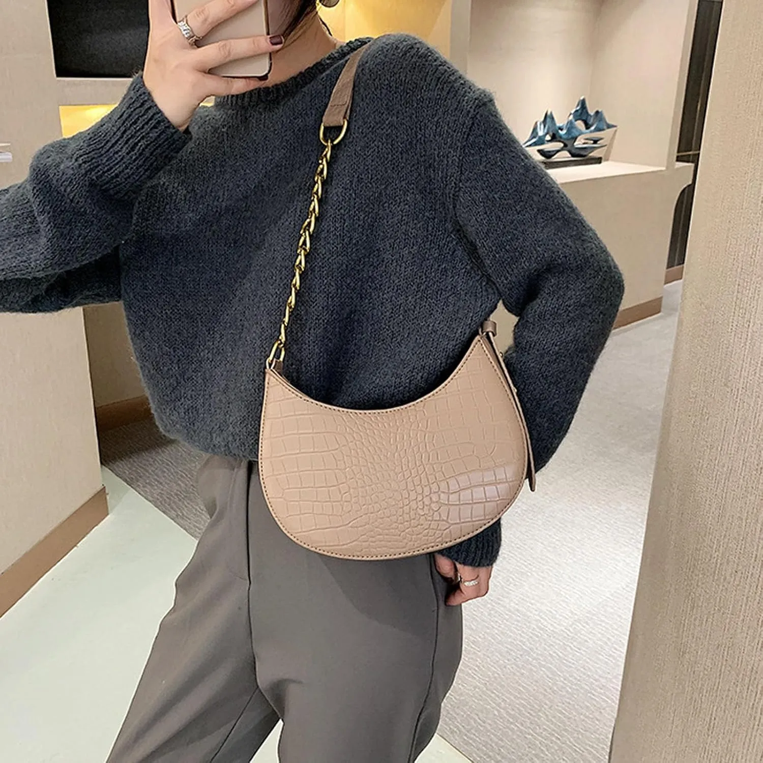 1pcs Shoulder Bag Retro Classic Purse Clutch Shoulder Tote Hand Bag with Zipper Closure for Women