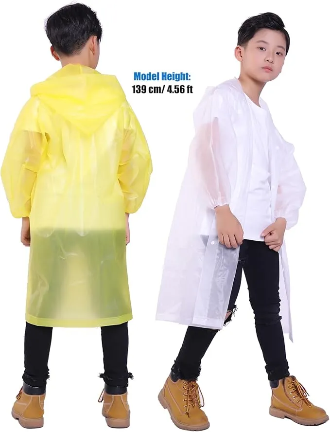 2 Pack Rain Ponchos for Kids, Reusable Kids Rain Jacket with Hood Waterproof Raincoats for Boys and Girls