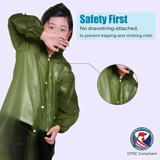 2 Pack Rain Ponchos for Kids, Reusable Kids Rain Jacket with Hood Waterproof Raincoats for Boys and Girls