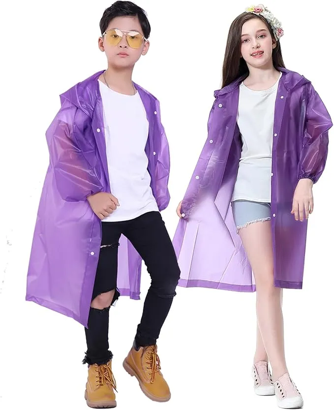 2 Pack Rain Ponchos for Kids, Reusable Kids Rain Jacket with Hood Waterproof Raincoats for Boys and Girls