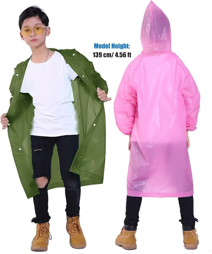 2 Pack Rain Ponchos for Kids, Reusable Kids Rain Jacket with Hood Waterproof Raincoats for Boys and Girls
