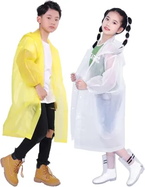 2 Pack Rain Ponchos for Kids, Reusable Kids Rain Jacket with Hood Waterproof Raincoats for Boys and Girls
