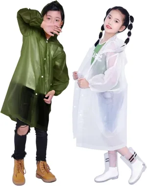 2 Pack Rain Ponchos for Kids, Reusable Kids Rain Jacket with Hood Waterproof Raincoats for Boys and Girls