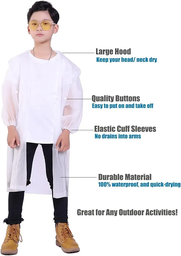 2 Pack Rain Ponchos for Kids, Reusable Kids Rain Jacket with Hood Waterproof Raincoats for Boys and Girls