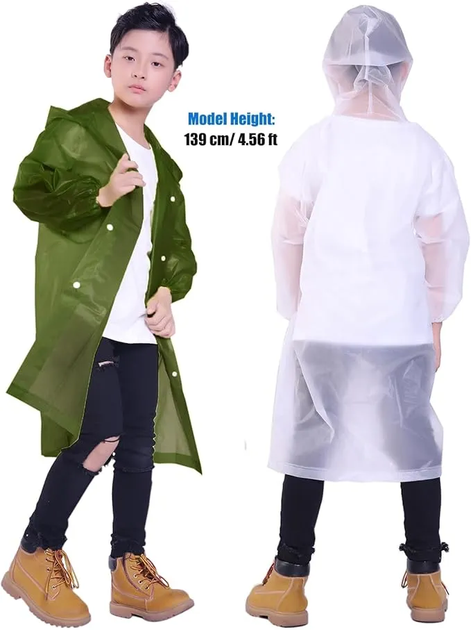 2 Pack Rain Ponchos for Kids, Reusable Kids Rain Jacket with Hood Waterproof Raincoats for Boys and Girls