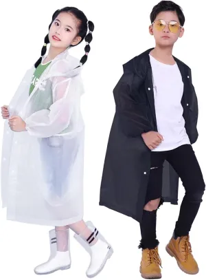 2 Pack Rain Ponchos for Kids, Reusable Kids Rain Jacket with Hood Waterproof Raincoats for Boys and Girls