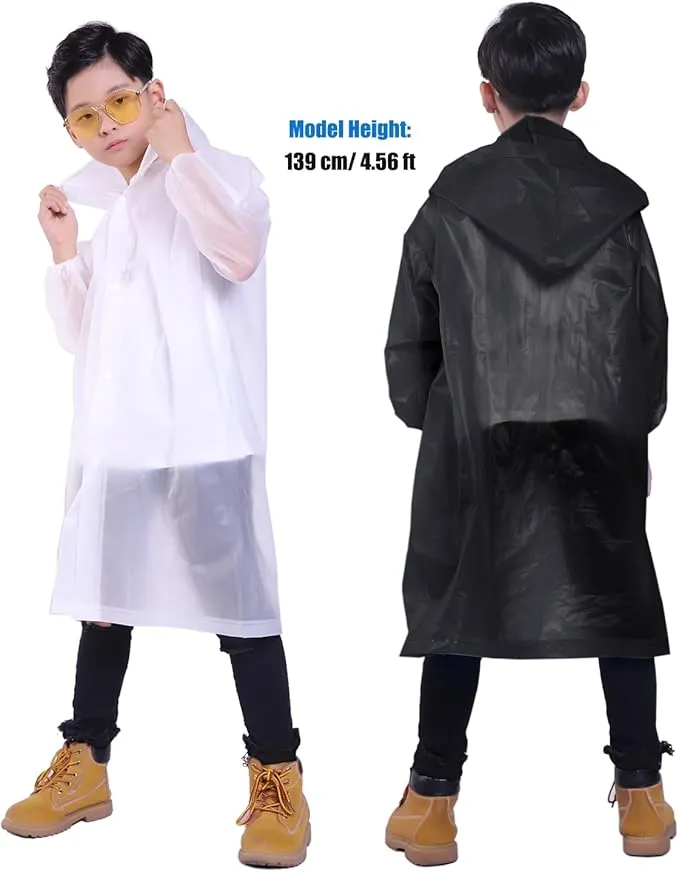 2 Pack Rain Ponchos for Kids, Reusable Kids Rain Jacket with Hood Waterproof Raincoats for Boys and Girls