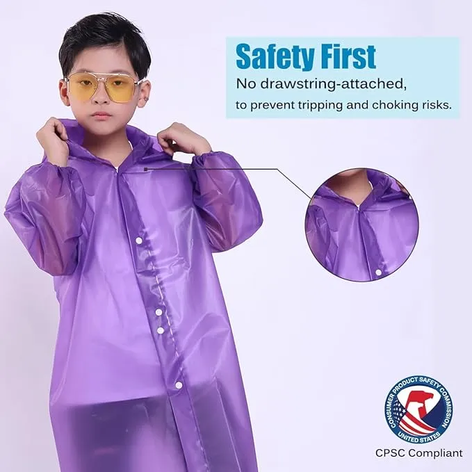 2 Pack Rain Ponchos for Kids, Reusable Kids Rain Jacket with Hood Waterproof Raincoats for Boys and Girls