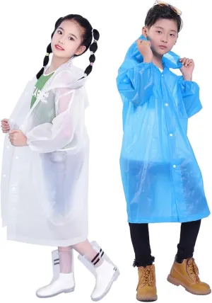 2 Pack Rain Ponchos for Kids, Reusable Kids Rain Jacket with Hood Waterproof Raincoats for Boys and Girls