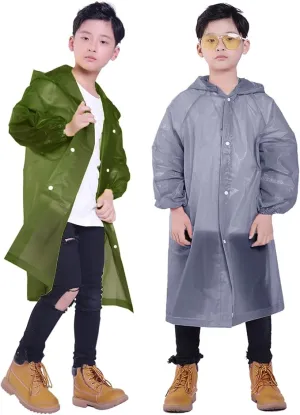 2 Pack Rain Ponchos for Kids, Reusable Kids Rain Jacket with Hood Waterproof Raincoats for Boys and Girls