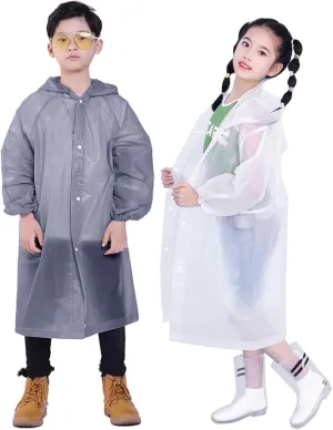 2 Pack Rain Ponchos for Kids, Reusable Kids Rain Jacket with Hood Waterproof Raincoats for Boys and Girls