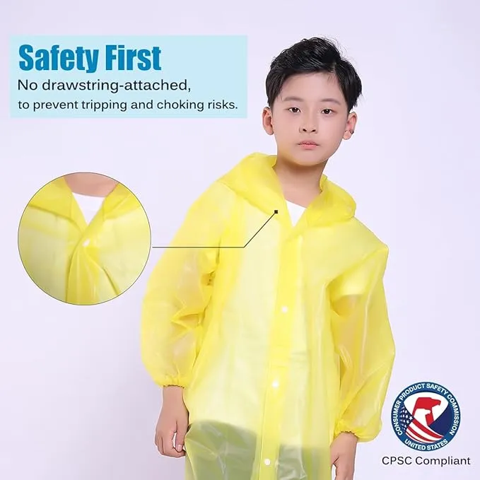 2 Pack Rain Ponchos for Kids, Reusable Kids Rain Jacket with Hood Waterproof Raincoats for Boys and Girls
