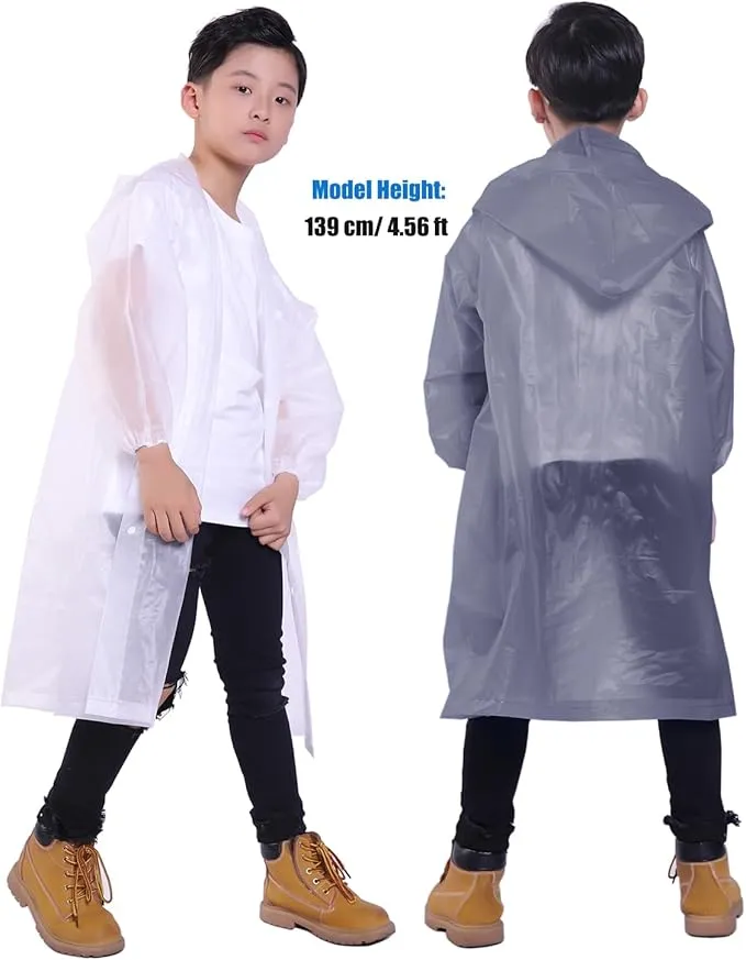 2 Pack Rain Ponchos for Kids, Reusable Kids Rain Jacket with Hood Waterproof Raincoats for Boys and Girls