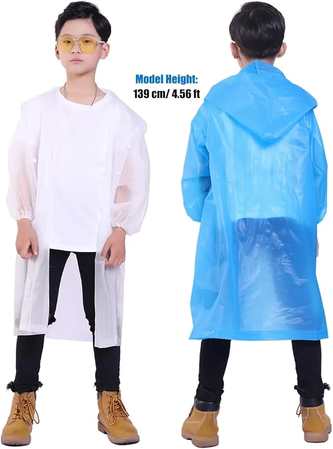 2 Pack Rain Ponchos for Kids, Reusable Kids Rain Jacket with Hood Waterproof Raincoats for Boys and Girls