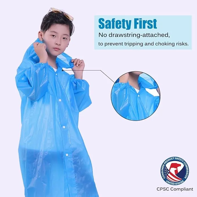 2 Pack Rain Ponchos for Kids, Reusable Kids Rain Jacket with Hood Waterproof Raincoats for Boys and Girls