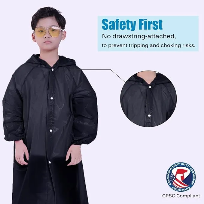 2 Pack Rain Ponchos for Kids, Reusable Kids Rain Jacket with Hood Waterproof Raincoats for Boys and Girls