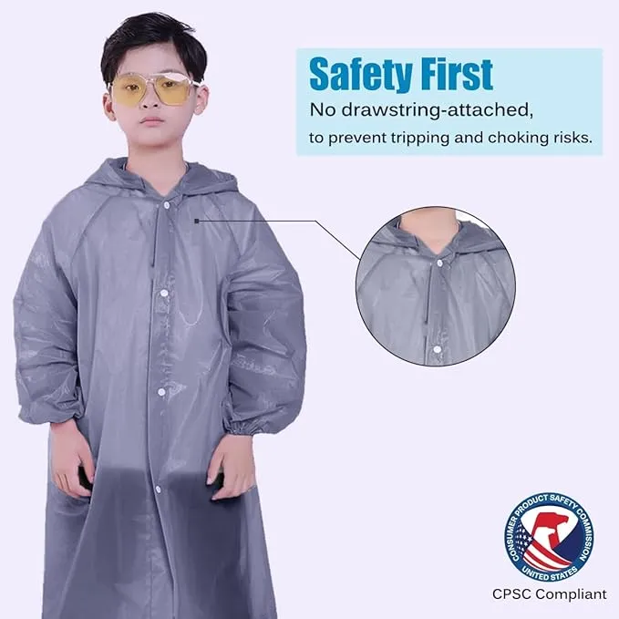 2 Pack Rain Ponchos for Kids, Reusable Kids Rain Jacket with Hood Waterproof Raincoats for Boys and Girls