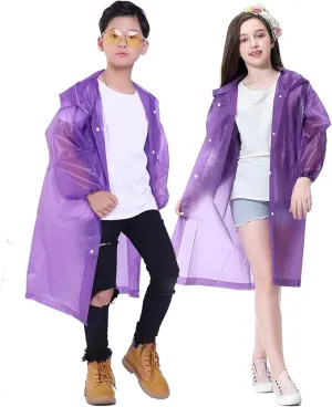 2 Pack Rain Ponchos for Kids, Reusable Kids Rain Jacket with Hood Waterproof Raincoats for Boys and Girls