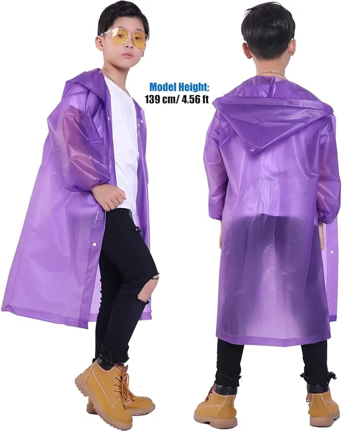 2 Pack Rain Ponchos for Kids, Reusable Kids Rain Jacket with Hood Waterproof Raincoats for Boys and Girls