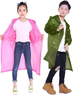 2 Pack Rain Ponchos for Kids, Reusable Kids Rain Jacket with Hood Waterproof Raincoats for Boys and Girls