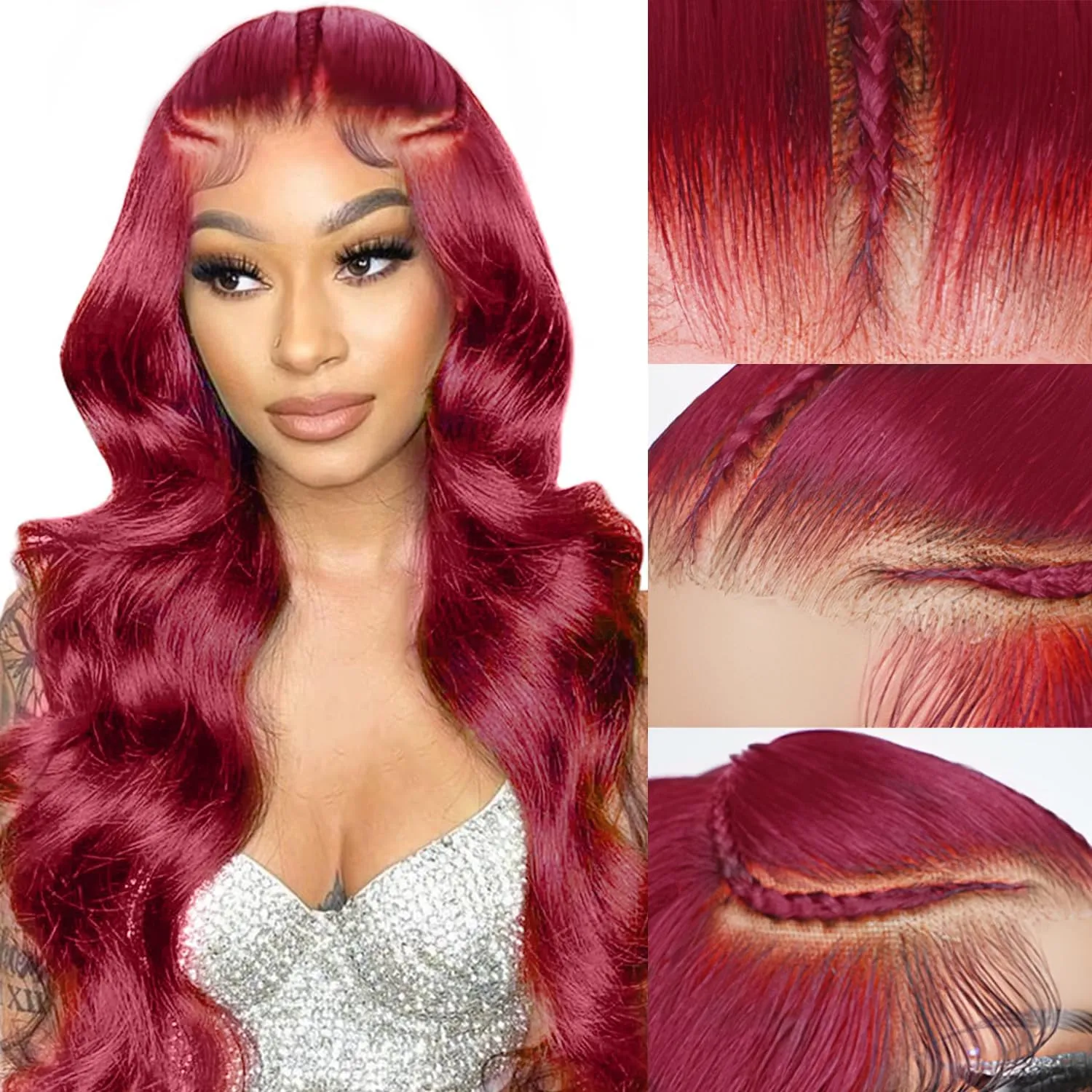 200% Density 13X4 99j Burgundy Lace Front Wigs Human Hair 13X4 HD Transparent Straight Glueless Wigs Human Hair Pre Plucked Pre Cut Braided Wigs Human Hair For Black Women Burgundy Wig Human Hair