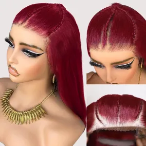 200% Density 13X4 99j Burgundy Lace Front Wigs Human Hair 13X4 HD Transparent Straight Glueless Wigs Human Hair Pre Plucked Pre Cut Braided Wigs Human Hair For Black Women Burgundy Wig Human Hair