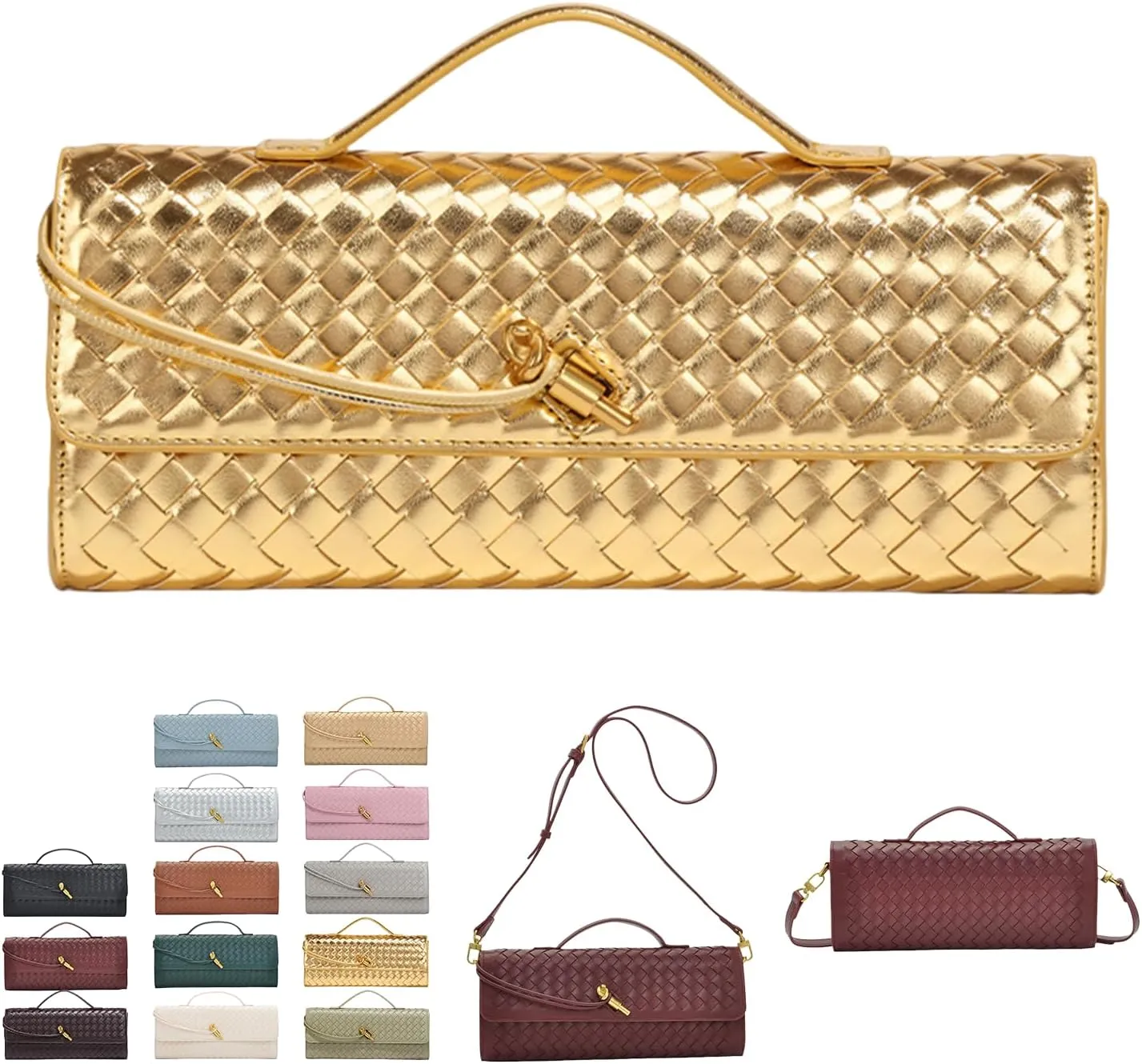 2025 Woven Handbag for Women, Fashion Evening Shoulder Bag, PU Leather Handmade Clutch Purse, Woven Crossbody Bag
