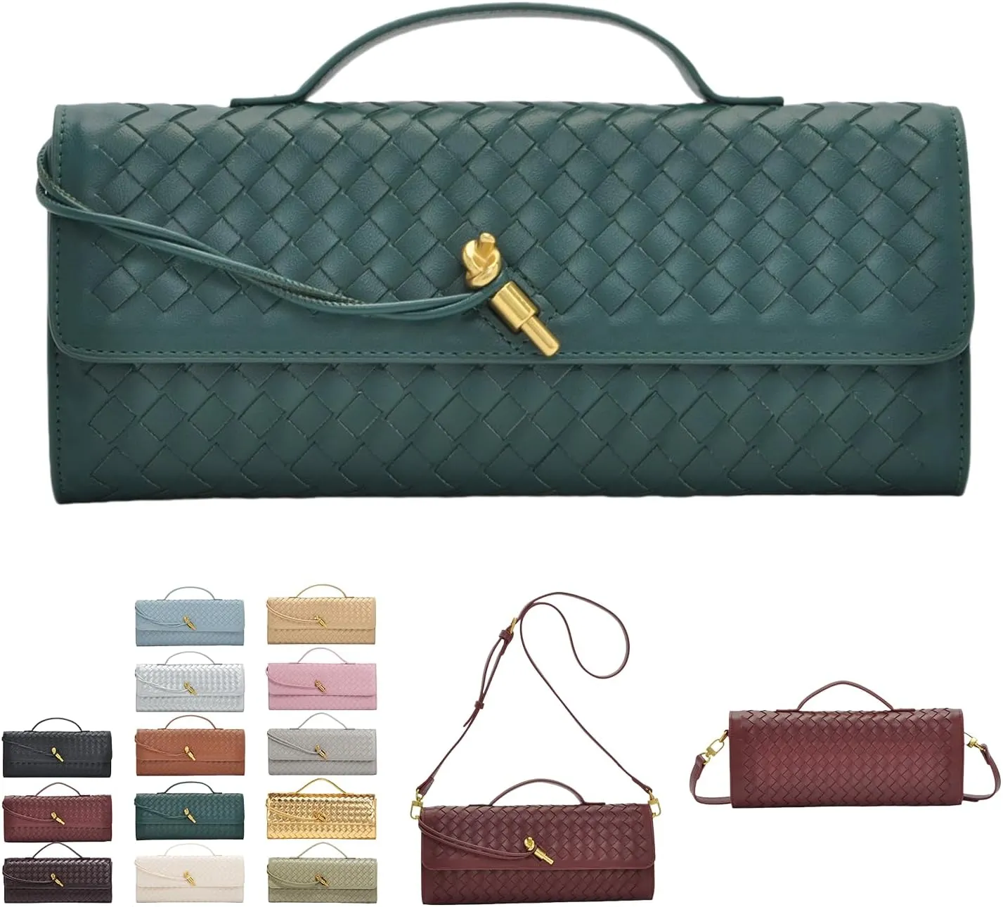 2025 Woven Handbag for Women, Fashion Evening Shoulder Bag, PU Leather Handmade Clutch Purse, Woven Crossbody Bag