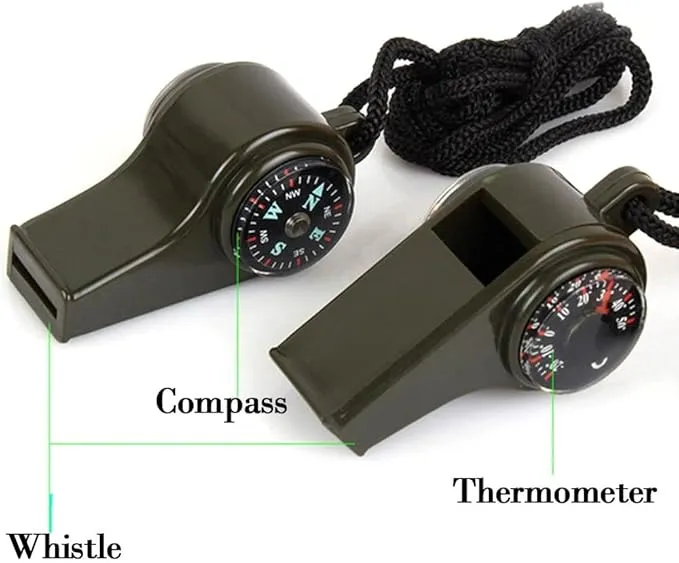 2PCS 3-in-1 Whistle,Multifunction Outdoor Whistles Tools with Compass and Thermometer, Potable Whistle with Lanyard for Hiking, Camping