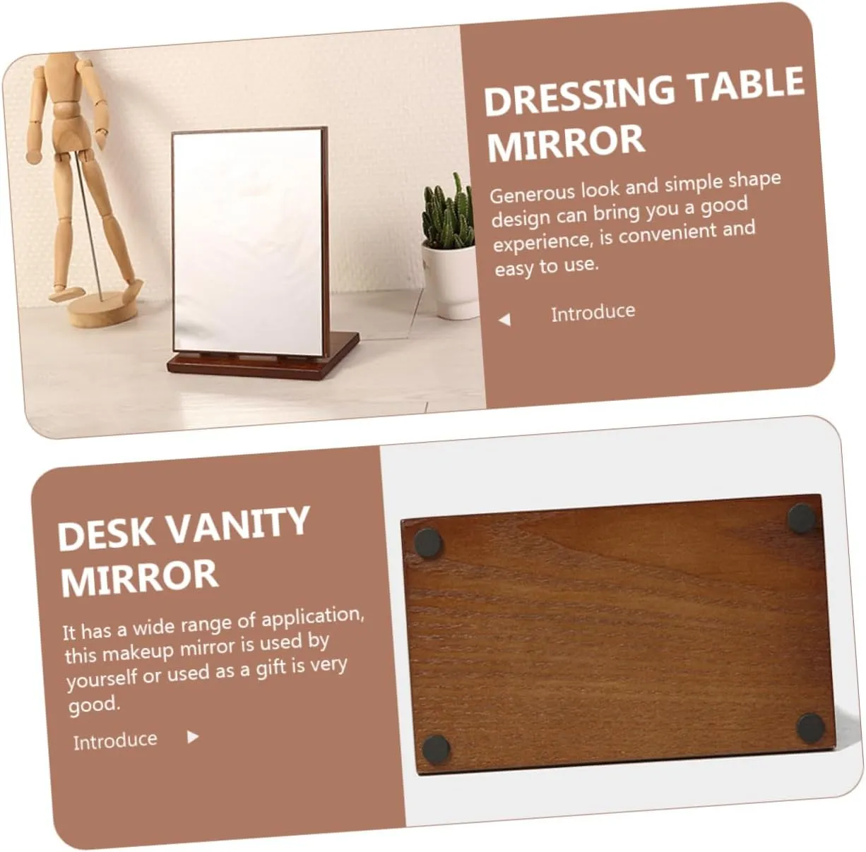 2pcs Desktop Vanity Mirror Makeup Vanities White Desk Vanity White Vanity Tray Tabletop Mirror Desk Mirror Make up Mirror Mirrors Wood Portable to Rotate Small Mirror(As Shownx2pcs,17x13cmx3pcs)