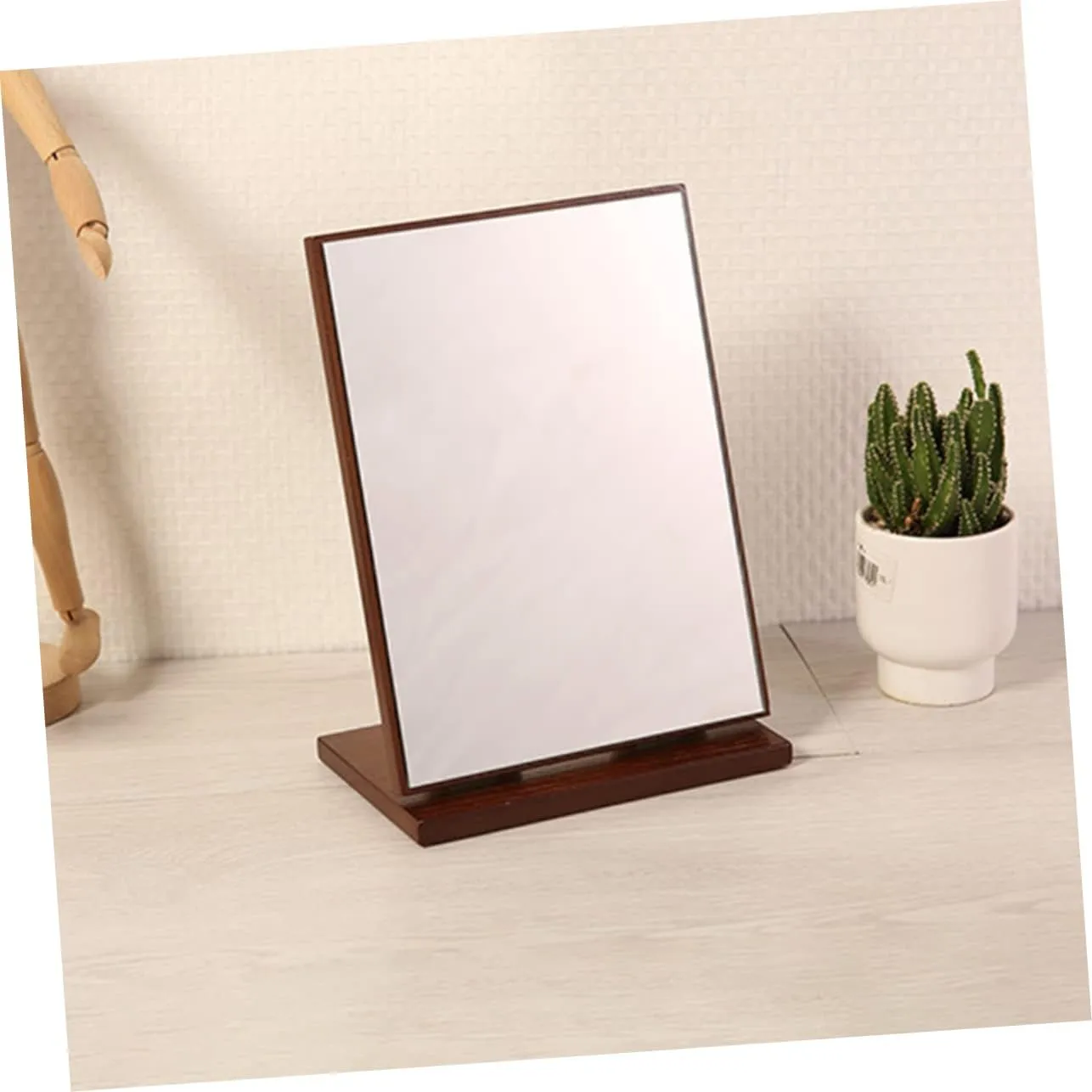 2pcs Desktop Vanity Mirror Makeup Vanities White Desk Vanity White Vanity Tray Tabletop Mirror Desk Mirror Make up Mirror Mirrors Wood Portable to Rotate Small Mirror(As Shownx2pcs,17x13cmx3pcs)