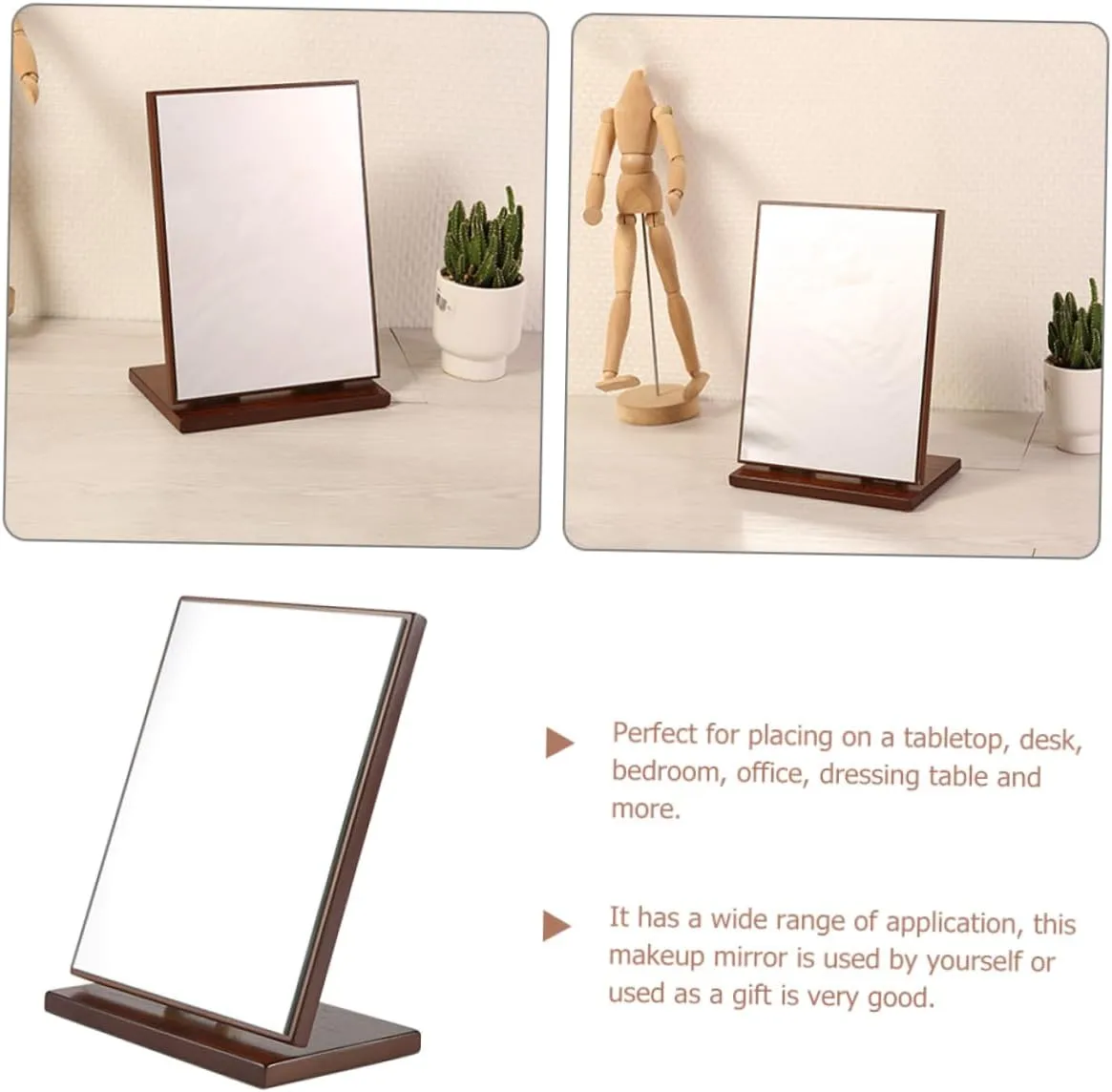 2pcs Desktop Vanity Mirror Makeup Vanities White Desk Vanity White Vanity Tray Tabletop Mirror Desk Mirror Make up Mirror Mirrors Wood Portable to Rotate Small Mirror(As Shownx2pcs,17x13cmx3pcs)