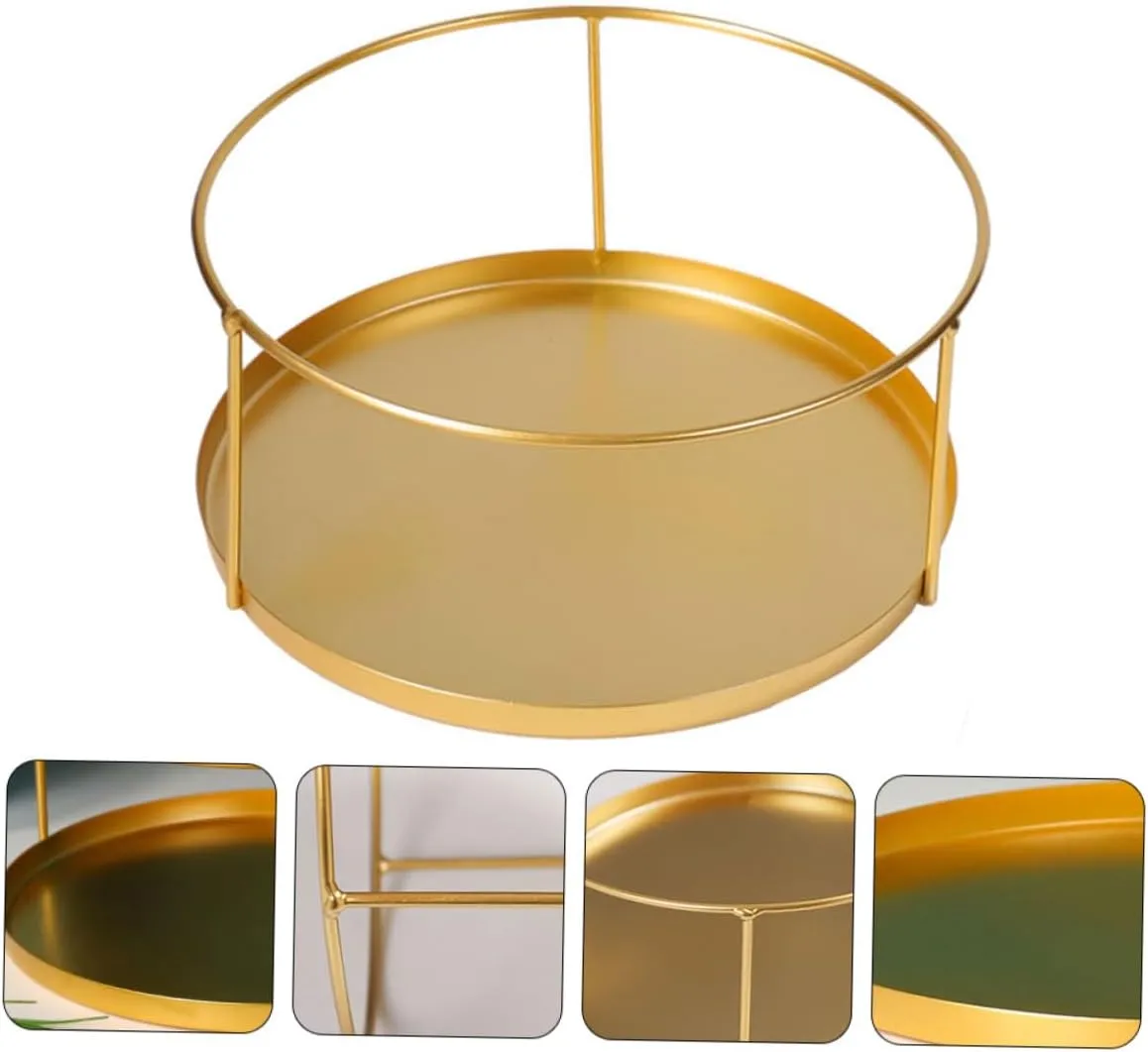 2pcs Elegant Jewelry Trays Desk Organizer Golden Storage Container Cosmetic Storage Bin Desktop Plate Smooth Surface