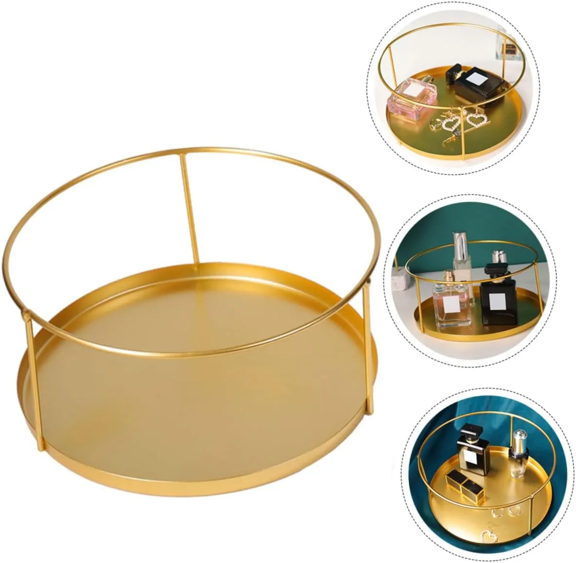 2pcs Elegant Jewelry Trays Desk Organizer Golden Storage Container Cosmetic Storage Bin Desktop Plate Smooth Surface