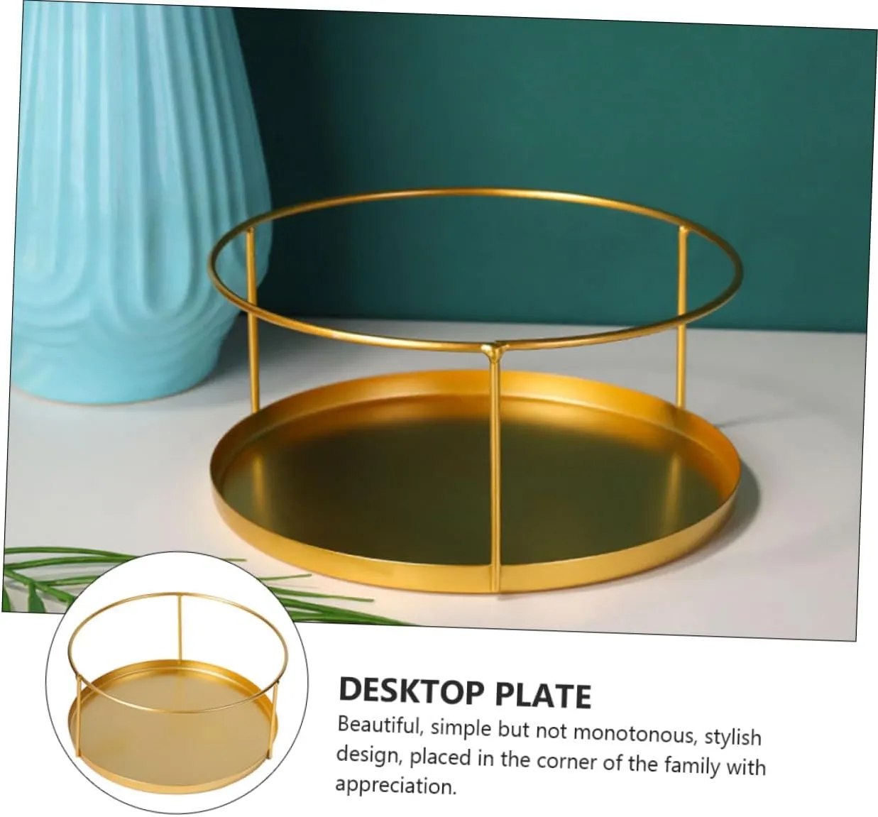 2pcs Elegant Jewelry Trays Desk Organizer Golden Storage Container Cosmetic Storage Bin Desktop Plate Smooth Surface