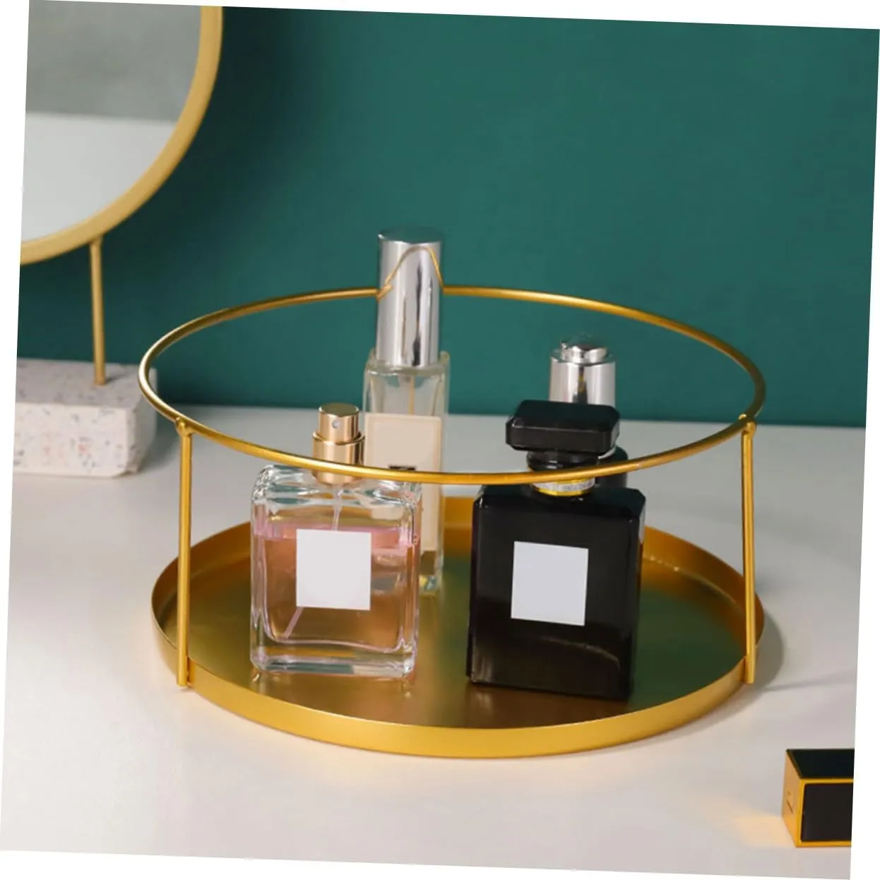 2pcs Elegant Jewelry Trays Desk Organizer Golden Storage Container Cosmetic Storage Bin Desktop Plate Smooth Surface