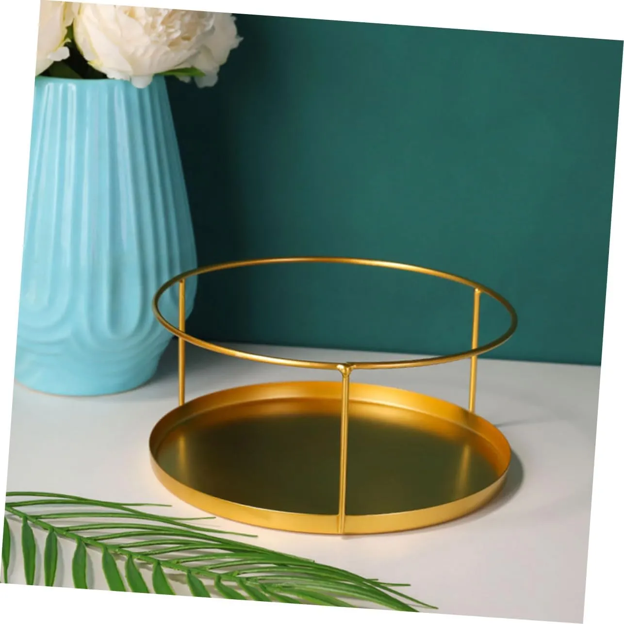 2pcs Elegant Jewelry Trays Desk Organizer Golden Storage Container Cosmetic Storage Bin Desktop Plate Smooth Surface