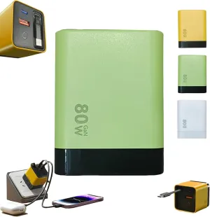 3 in 1 Gan Charger, Retractable 80w Max, Scalable 80w Max Fast Charger Module with Type-C Cable and 2 USB Ports, 3 in 1 Gan Charger for iPhone, Phone and Laptops (Green)