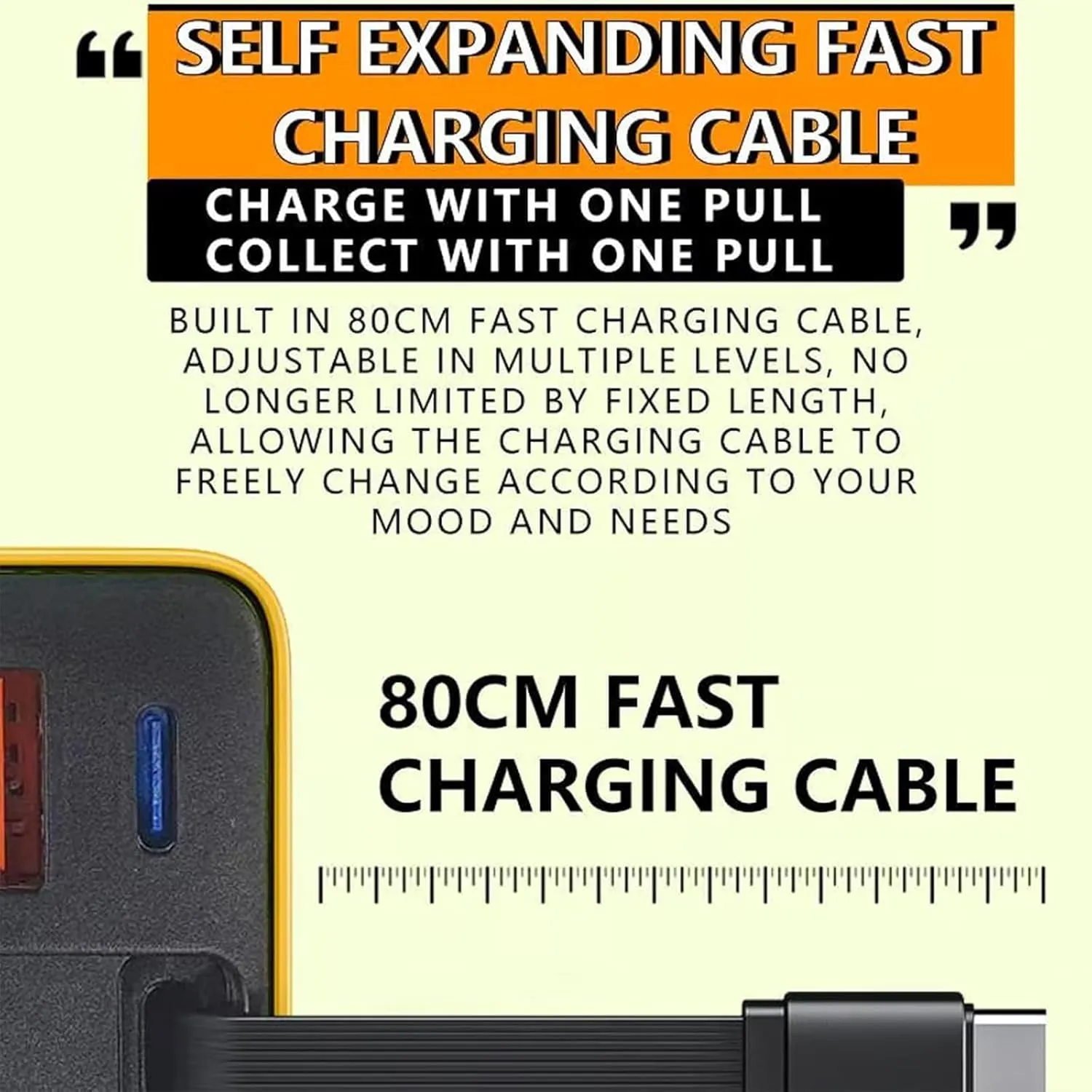 3 in 1 Gan Charger, Retractable 80w Max, Scalable 80w Max Fast Charger Module with Type-C Cable and 2 USB Ports, 3 in 1 Gan Charger for iPhone, Phone and Laptops (Green)