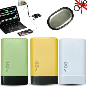 3 in 1 GaN Charger, Scalable 80W MAX Fast Charger Module with Type-C Cable and 2 USB Ports, Cell Phone Tablet Chargers & Power adapters, Retractable Phone Charger Wall Plug (Green)