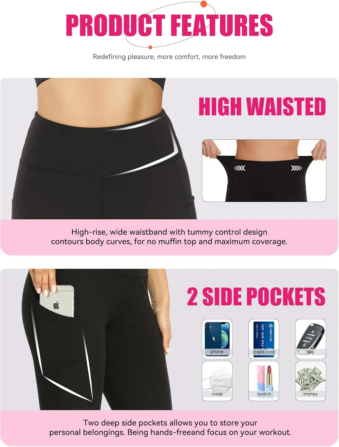 3 Pack Biker Yoga Shorts with Pockets for Women, High Waist Tummy Control Workout Running Gym