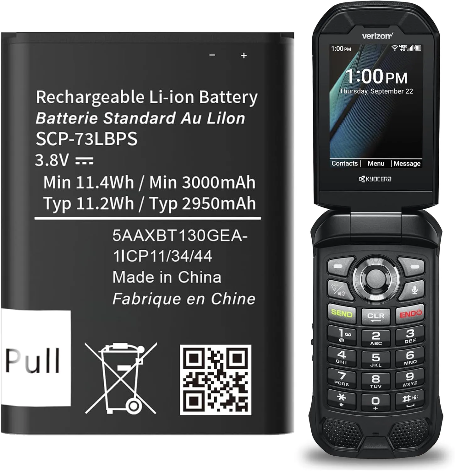 3000mAh SCP-73LBPS Battery, [𝟐𝟎𝟐𝟓 𝐍𝐞𝐰 𝐔𝐩𝐠𝐫𝐚𝐝𝐞] High Capacity Replacement Battery for Kyocera DuraXV Extreme E4810 Verizon Flip Phone SCP73LBPS 3.8V/11.4Wh